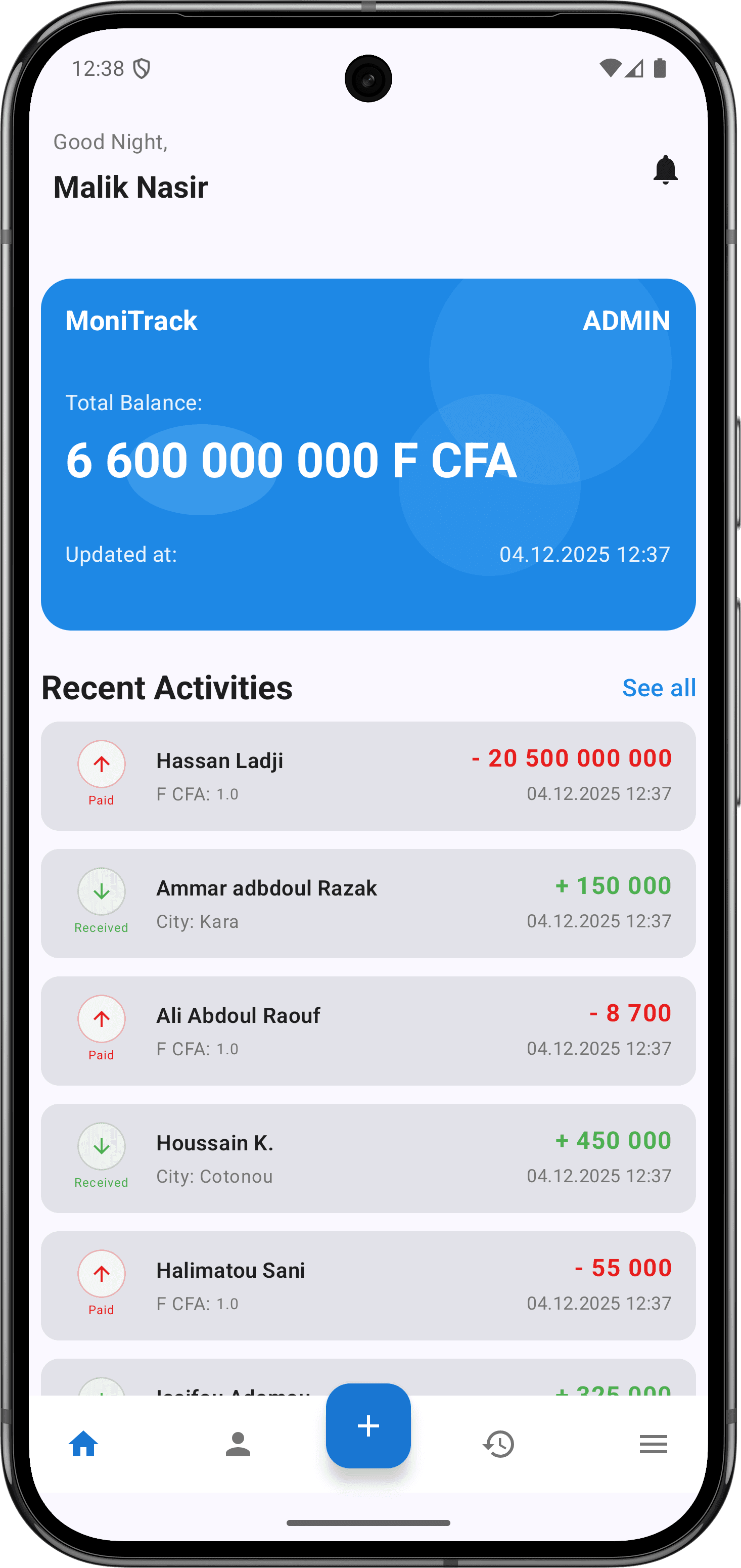 MoniTrack — Mobile Screens — Screen 1